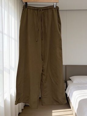 stradivarius Olive-Tone Wide Leg Drawstring Pants